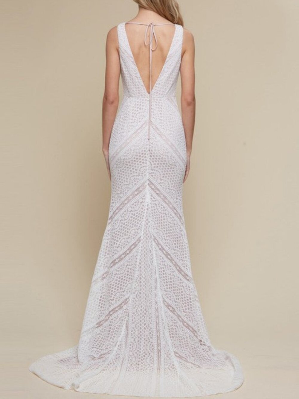 NWT Blush Ivory Lace Boho Mermaid Wedding Dress L - Picture 3 of 11